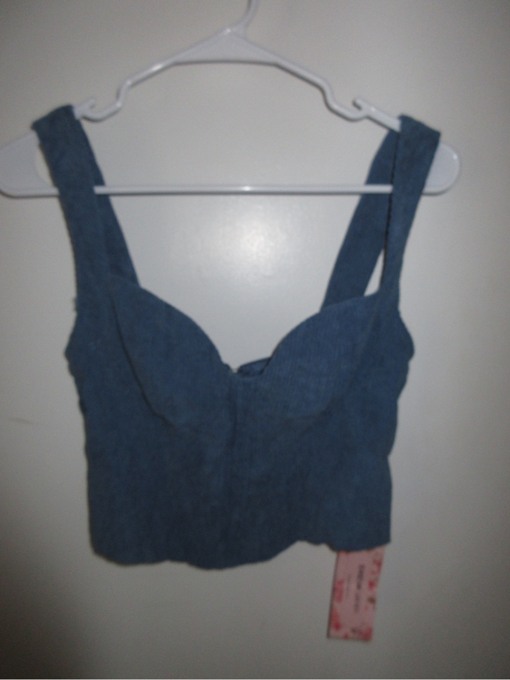 SHEIN Blue Denim Cropped Bustier Tank Top